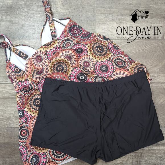 Aqua Eve Plus Size Twist Front Boyshort Tankini Swimsuit Size 22W - Picture 5 of 5